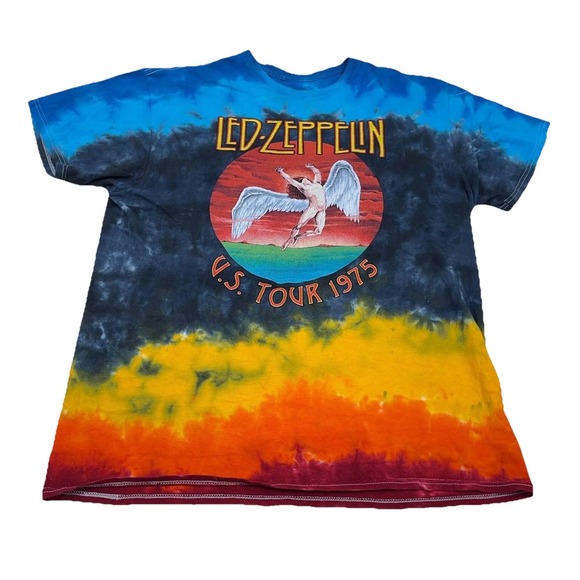 Pink Floyd Other - Led Zepplien Shirt Men Large Blue Tee Band Concert Tour Retro Rainbow Tie Dye